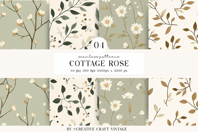 Cottage Rose Seamless Patterns, watercolor digital papers