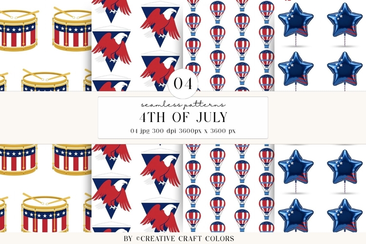 4th of July Seamless Patterns, independence day illustration