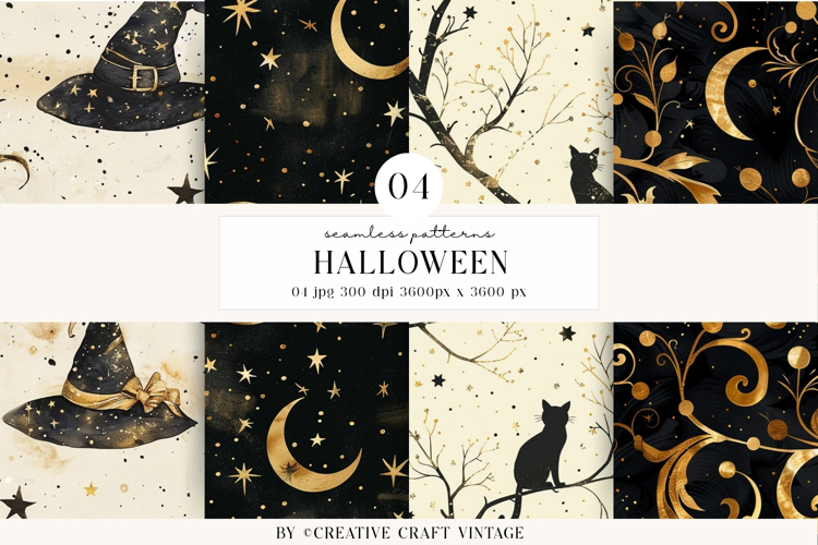 Halloween Seamless Patterns, watercolor digital papers