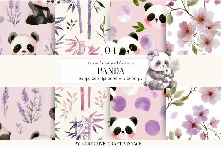 Panda Mom Seamless Patterns, cherry blossom digital papers