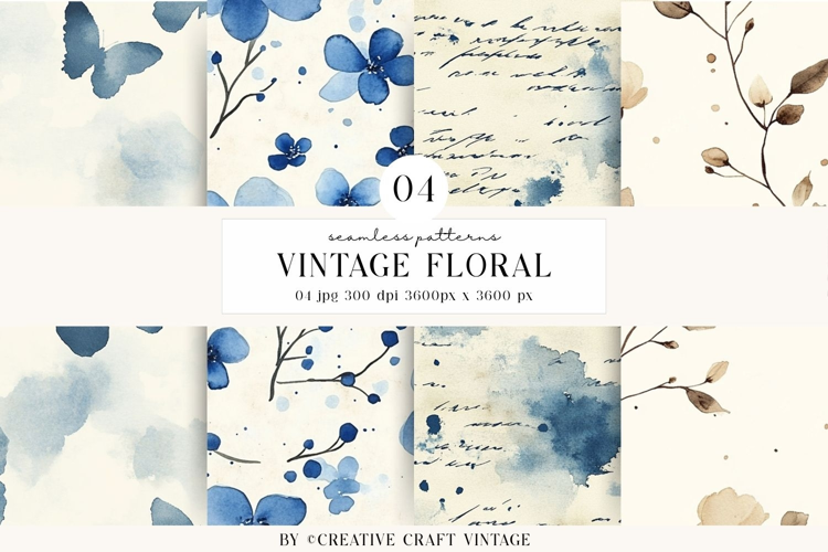 Vintage Floral Seamless Patterns, Watercolor digital papers