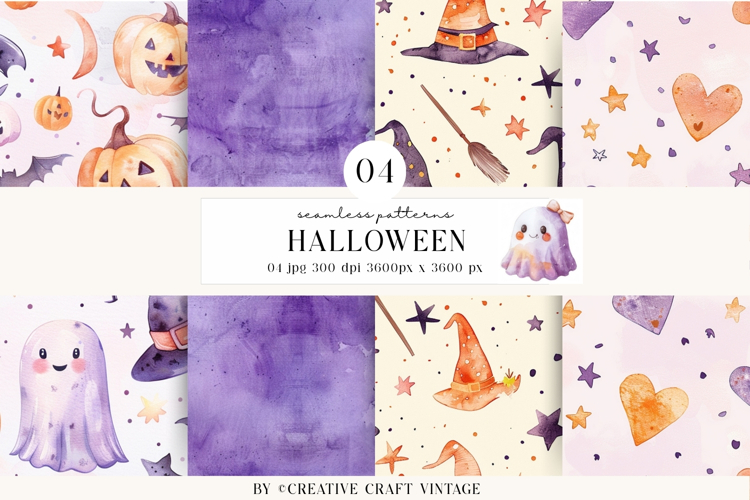 Halloween Seamless Patterns, watercolor digital papers