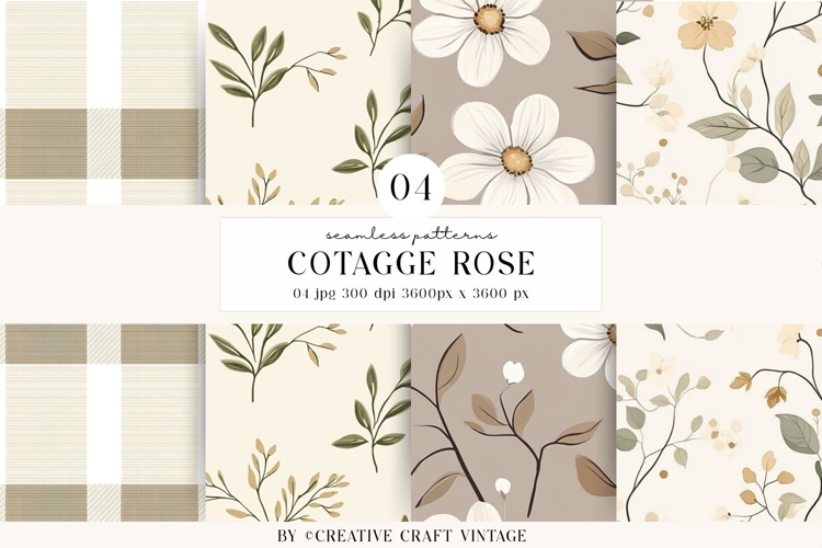 Cottage Rose Seamless Patterns, watercolor digital papers