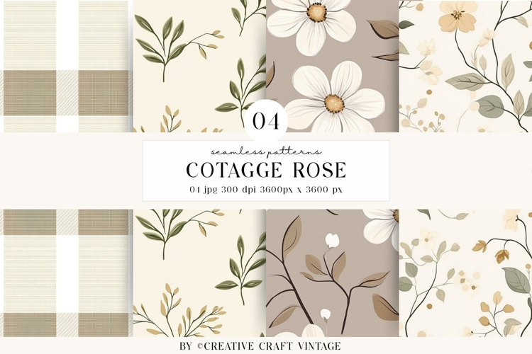 Cottage Rose Seamless Patterns, watercolor digital papers