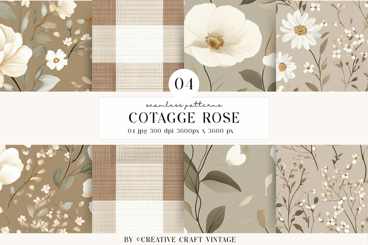 Cottage Rose Seamless Patterns, watercolor digital papers