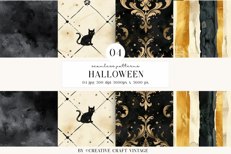 Halloween Seamless Patterns, watercolor digital papers