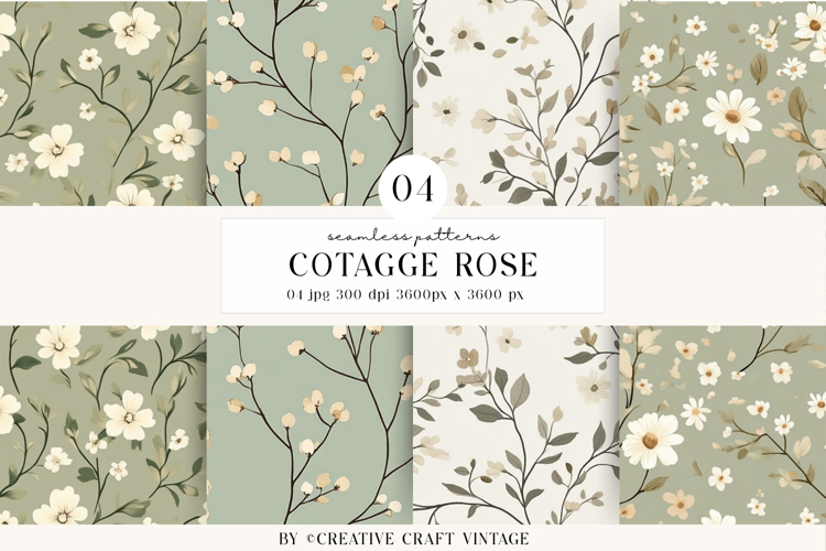 Cottage Rose Seamless Patterns, watercolor digital papers