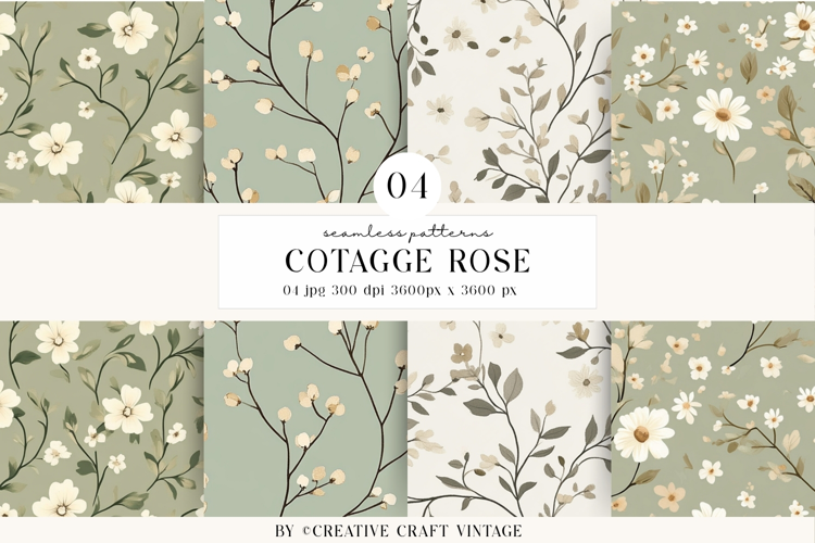 Cottage Rose Seamless Patterns, watercolor digital papers