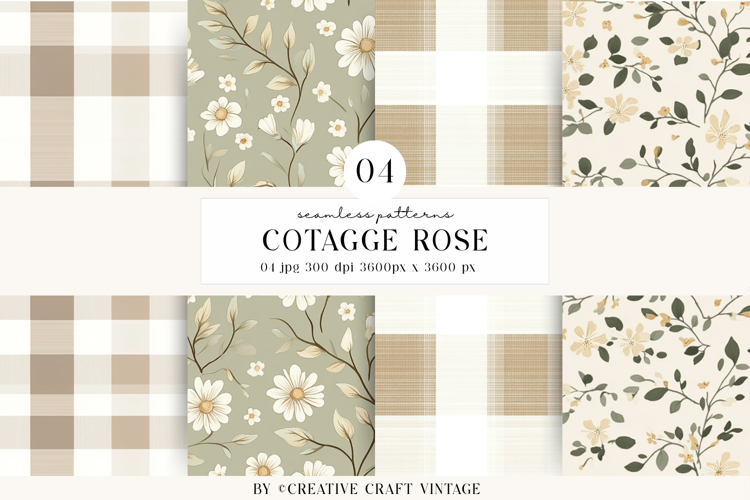 Cottage Rose Seamless Patterns, watercolor digital papers
