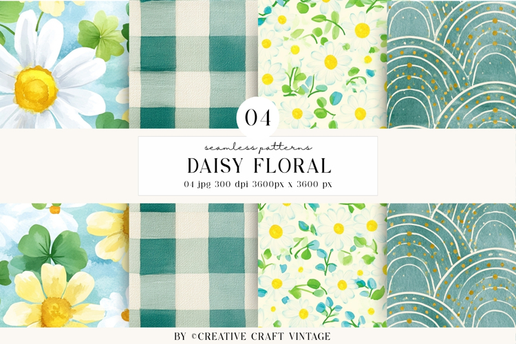 Daisy Floral Seamless Patterns, watercolor digital papers