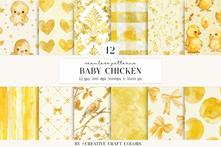 Baby Chicken Seamless Patterns, watercolor digital papers