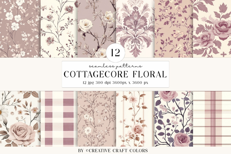 Cottagecore Garden Seamless Pattern watercolor digital paper