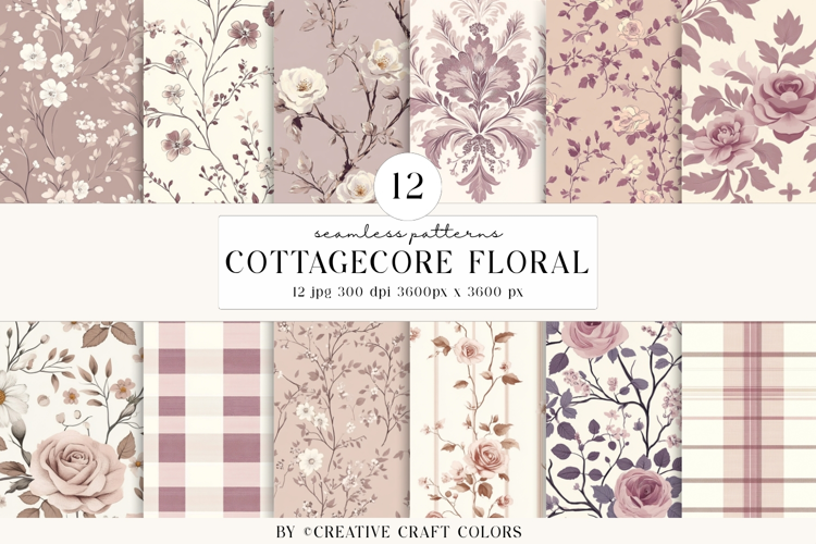 Cottagecore Garden Seamless Pattern watercolor digital paper