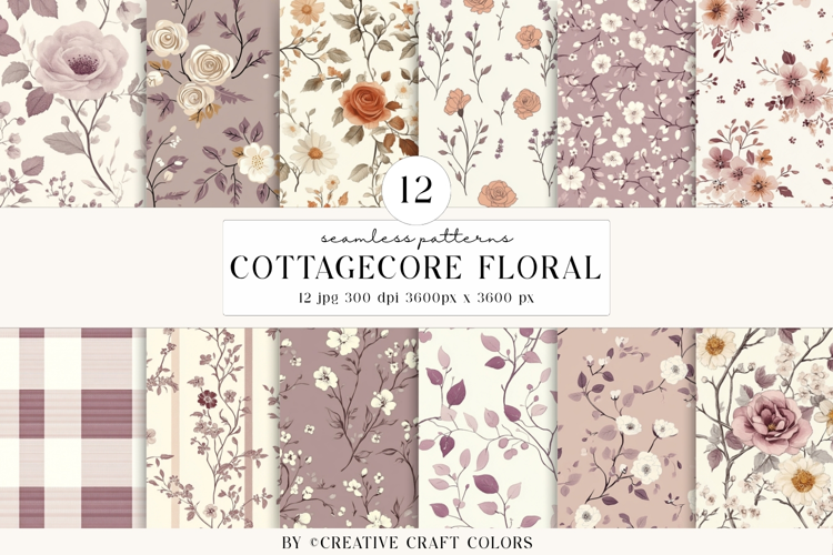 Cottagecore Garden Seamless Pattern watercolor digital paper