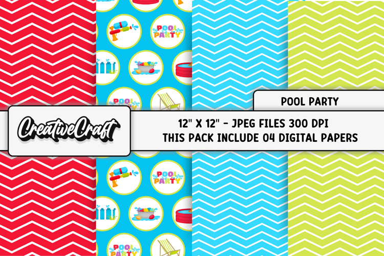 Pool Party digital papers, summer tropical scrapbook designs