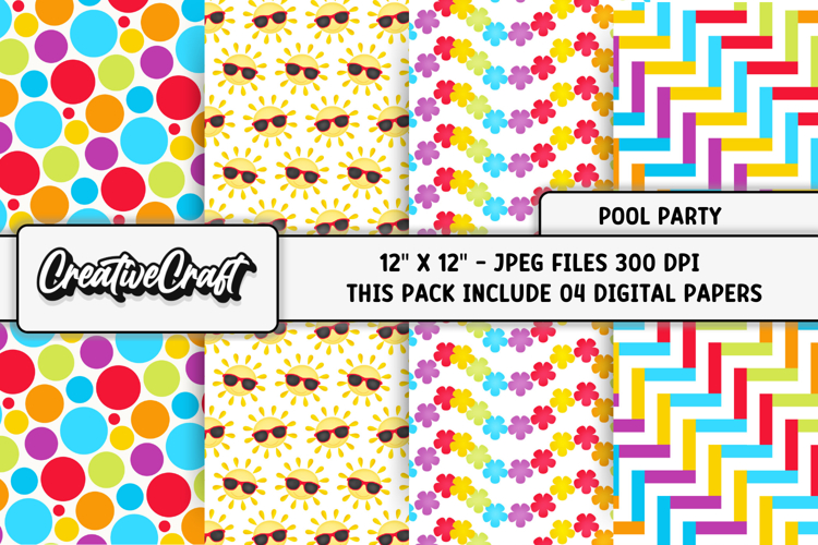 Pool Party digital papers, summer tropical scrapbook designs