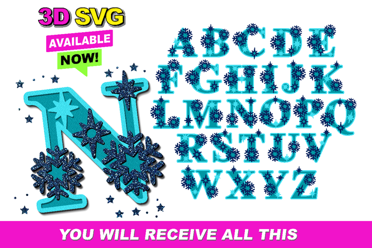 Alphabet 3D SVG Snowflake