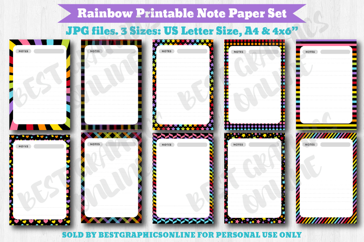 Rainbow Printable Note Paper Bright Writing Papers Page