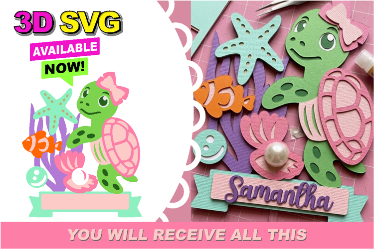 Cute Turtle cake topper 3D SVG