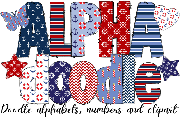 Nautical Sailing Doodle Alphabet Letters