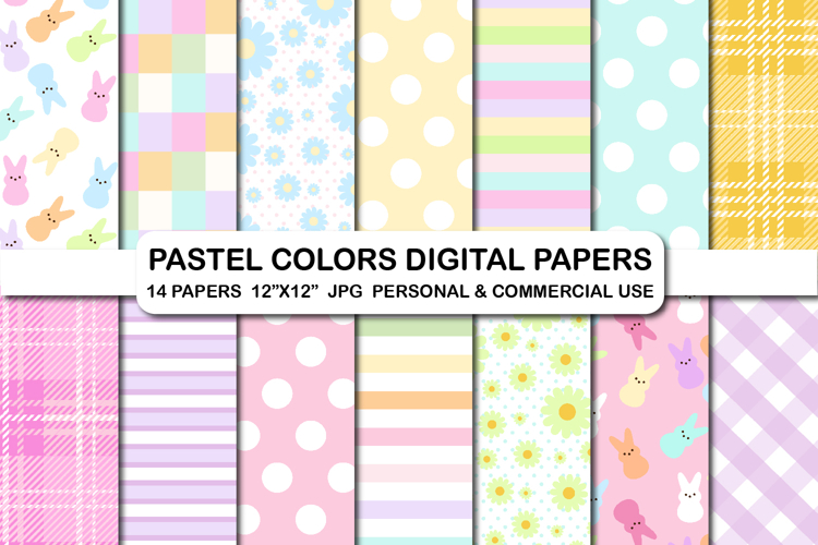 14 Pastel Colors Digital Papers, Light Colors Background Set