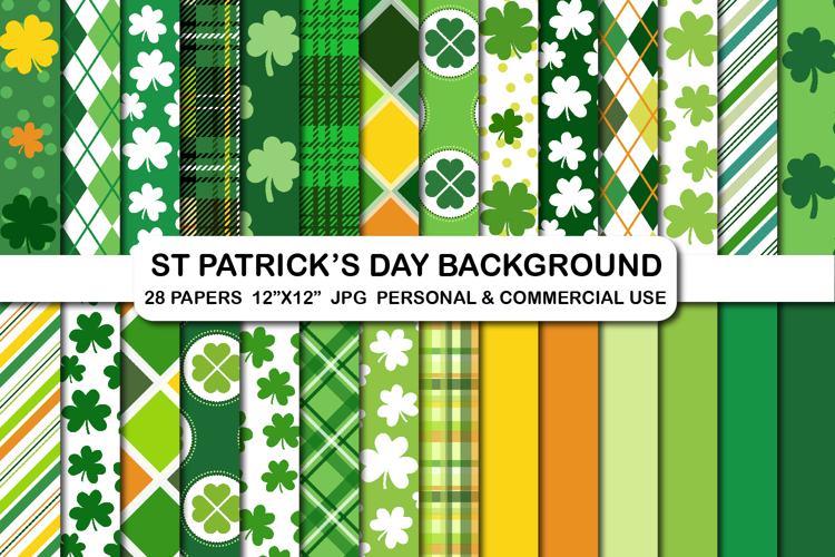 St Patricks Day Digital Papers, Saint Patrick Shamrock Set