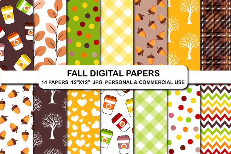 Autumn season background digital paper pack Fall clipart set