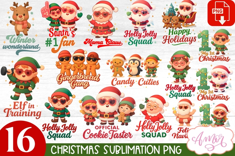 Cute Christmas PNG sublimation, Festive sublimation BUNDLE