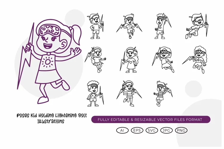 Poses Kid Holding Lightening Bolt Illustrations