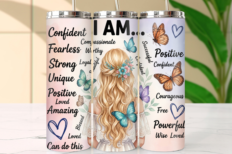 Positive Affirmations 20oz Tumbler Wrap PNG