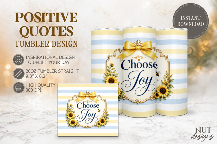 Choose Joy Sunflower Quote Tumbler wrap, Inspirational quote example image 1