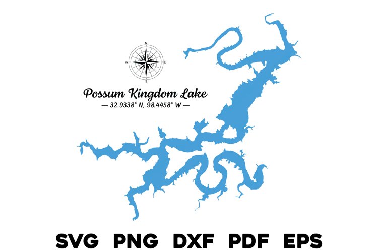 Possum Kingdom Lake Texas Map with Compass & GPS Coordinates