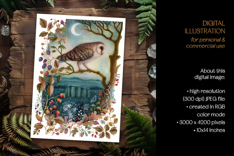 Owl in Stonehenge Nature Illustration