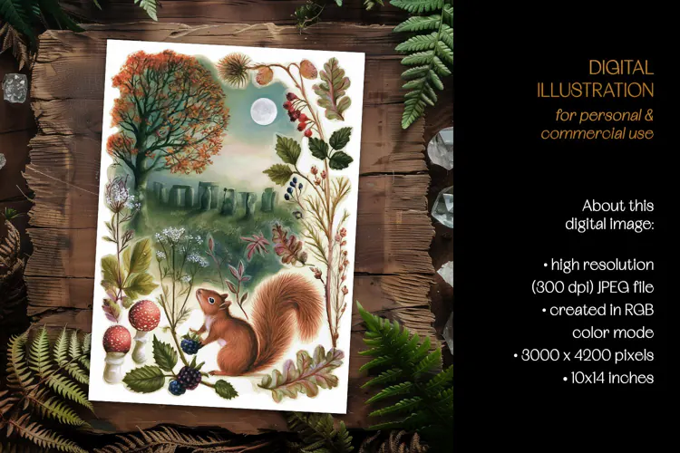 Squirrel in Stonehenge Nature Illustration