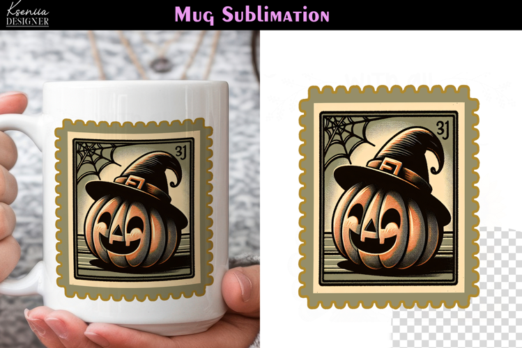 Vintage Halloween Pumpkin | Postage Stamp Fall Coffee Mug