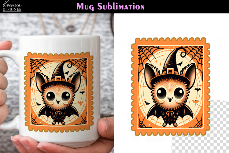 Vintage Halloween Bat | Postage Stamp Fall Coffee Mug