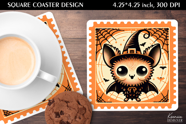 Vintage Postage Stamp Fall Halloween Square Coaster