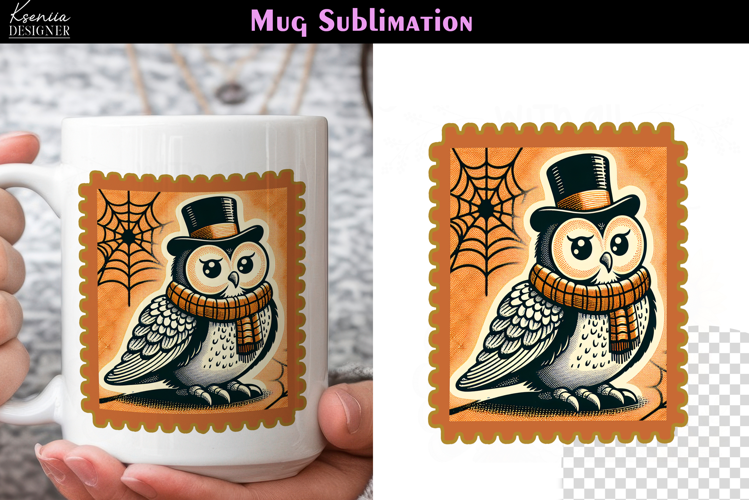 Vintage Halloween Owl| Postage Stamp Fall Coffee Mug