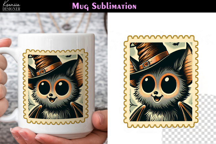 Vintage Halloween Bat | Postage Stamp Fall Coffee Mug