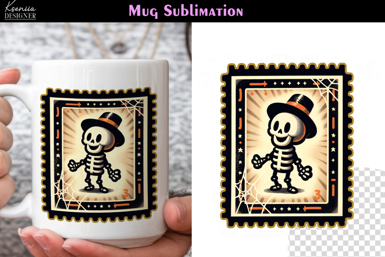 Vintage Halloween Skeleton | Postage Stamp Fall Coffee Mug