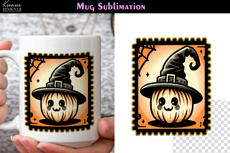 Vintage Halloween Pumpkin | Postage Stamp Fall Coffee Mug