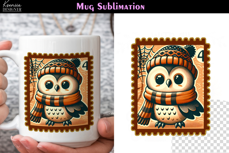 Vintage Halloween Owl| Postage Stamp Fall Coffee Mug