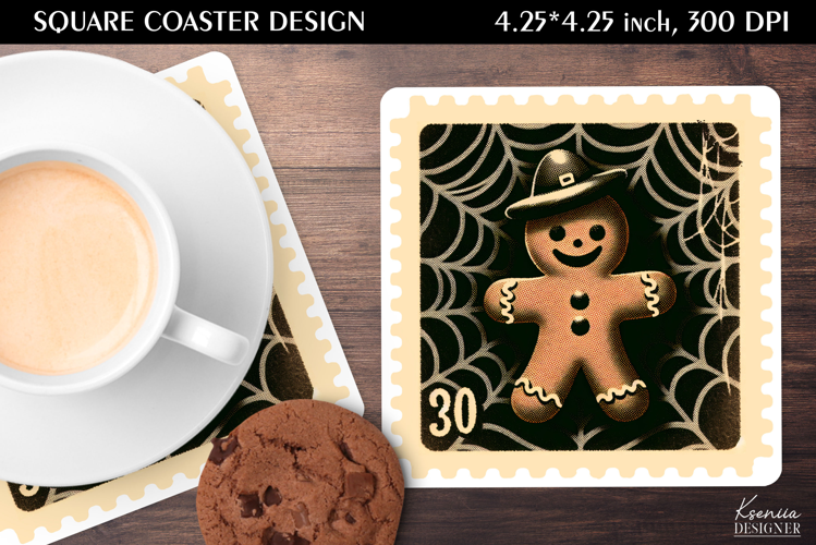 Vintage Postage Stamp Fall Halloween Square Coaster
