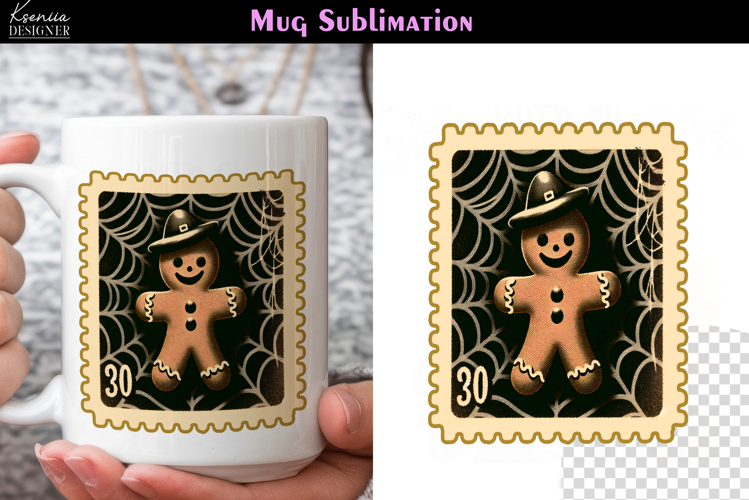 Vintage Halloween Gingerbread |Postage Stamp Fall Coffee Mug