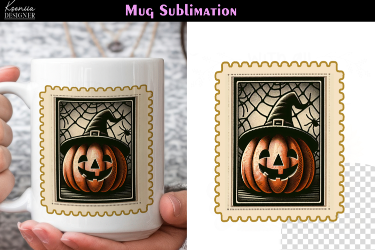 Vintage Halloween Pumpkin | Postage Stamp Fall Coffee Mug