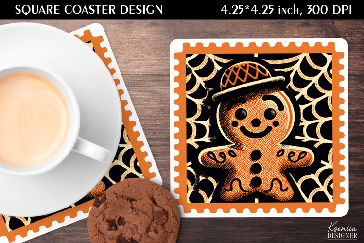 Vintage Postage Stamp Fall Halloween Square Coaster
