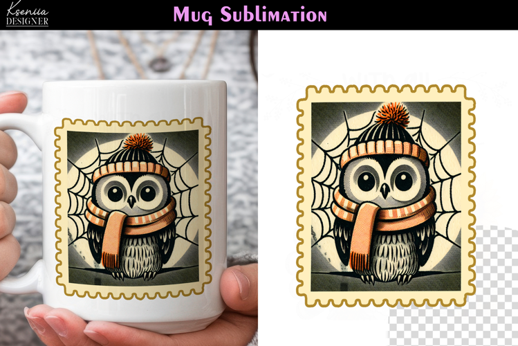 Vintage Halloween Owl| Postage Stamp Fall Coffee Mug