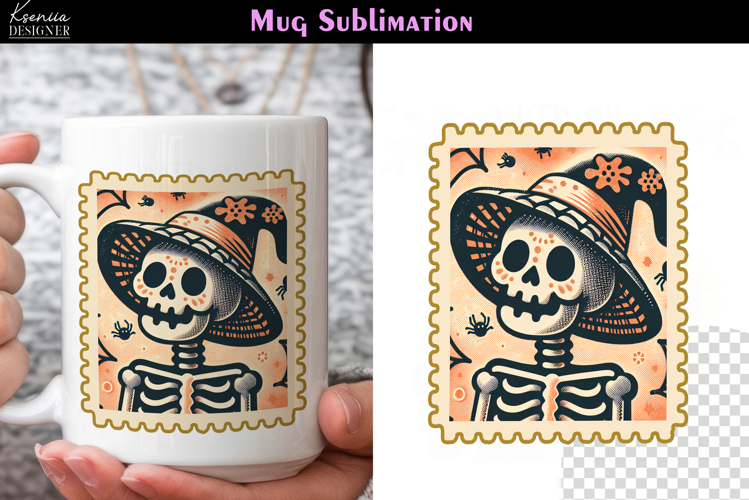 Vintage Halloween Skeleton | Postage Stamp Fall Coffee Mug
