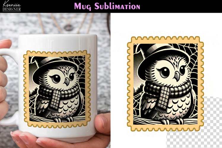 Vintage Halloween Owl| Postage Stamp Fall Coffee Mug
