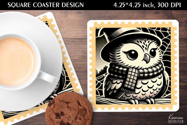 Vintage Postage Stamp Fall Halloween Square Coaster